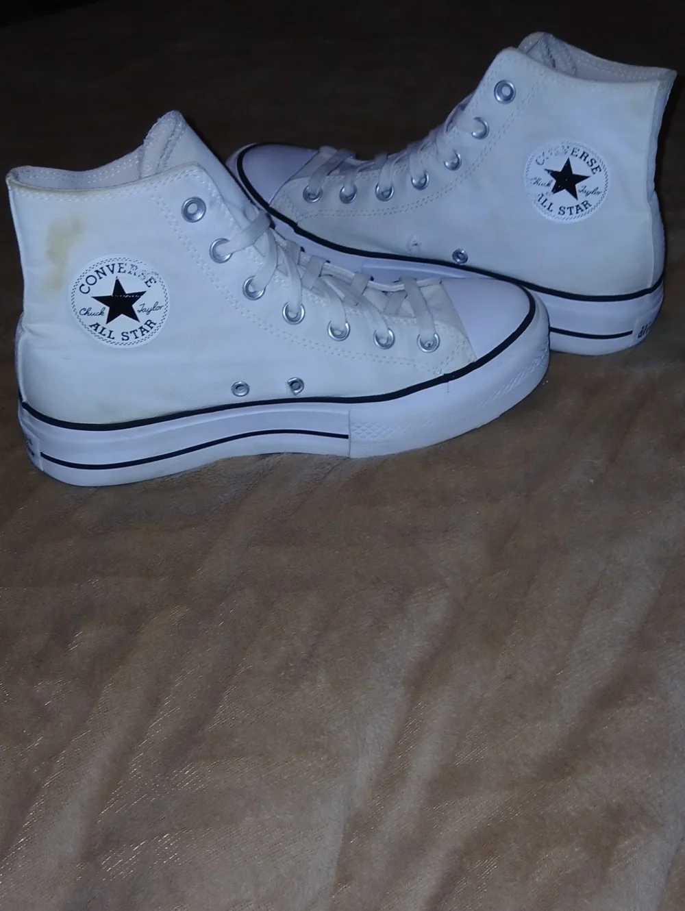 Converse White High Top All Star Platform Sneakers with Black Trim Sz: 8.5